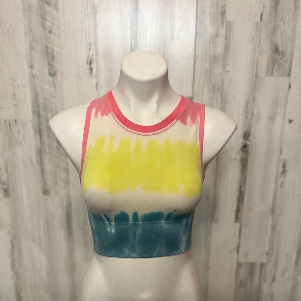 Colsie Neon Tie Dye Seamless Ribbed Crop Cami Tank Top Bralette Womens Medium